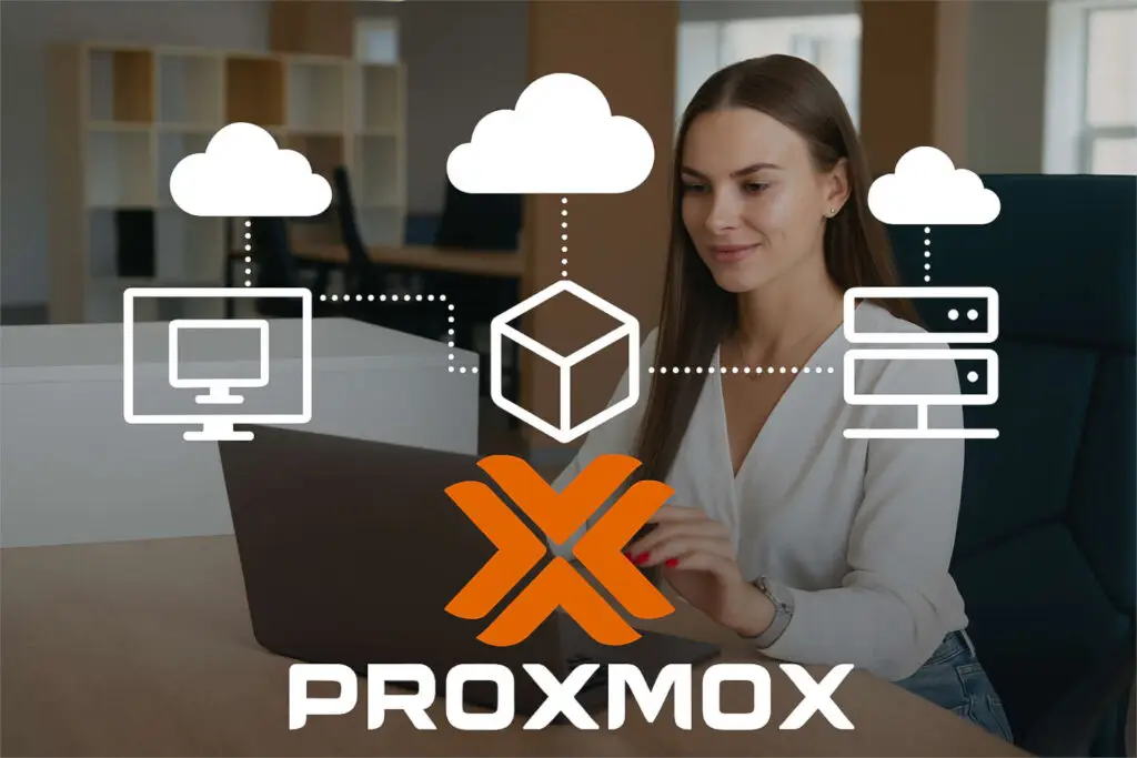 Frau am Arbeiten mit VMware alternative proxmox