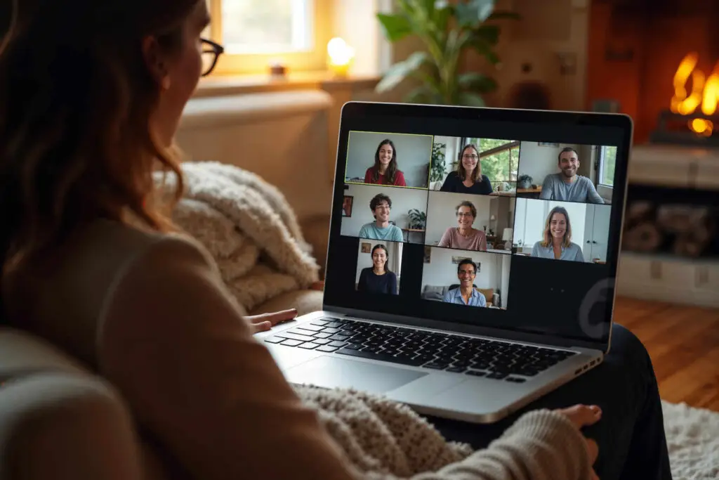 Mitarbeiter nutzt Google Meet bei der Arbeit